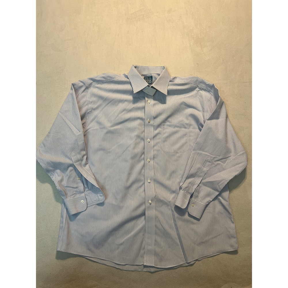 Jos A Bank Stays Cool Mens 17-33 Dress Shirt Blue White Striped Cotton L/S